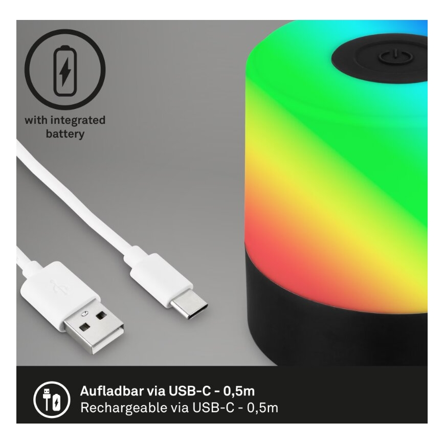 Briloner 7462015 - LED RGB Nabíjacia vonkajšia stolná lampa LED/1,5W/5V IP44 1200 mAh čierna