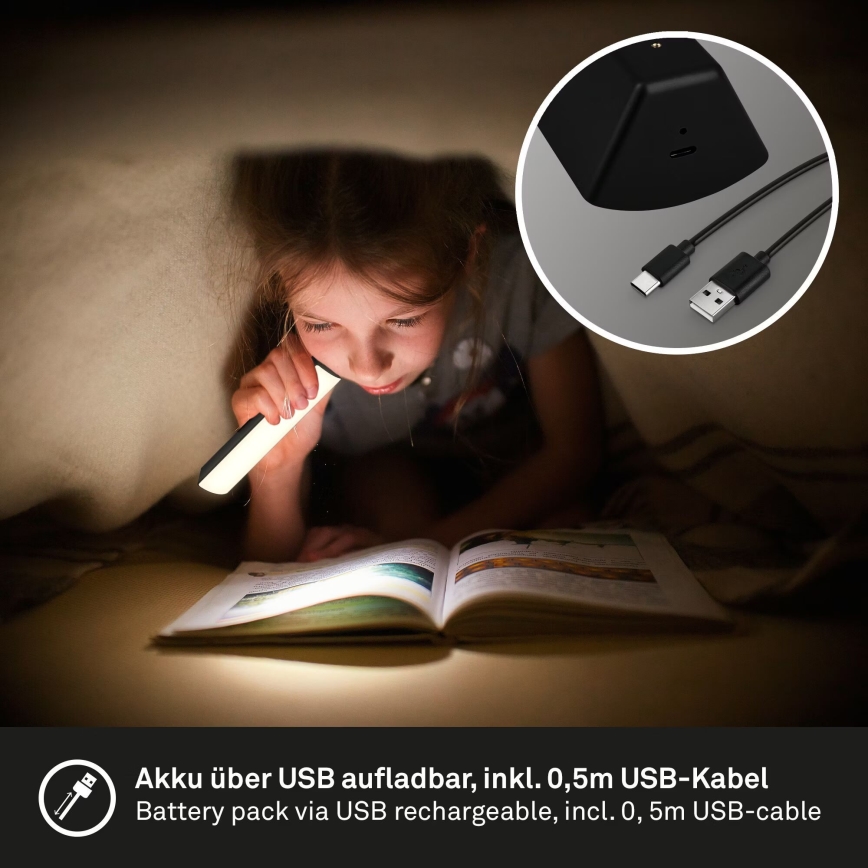 Briloner 7474-015 - LED Stmievateľná dotyková nabíjacia vonkajšia stolná lampa 2v1 LED/7W/5V 2x2200 mAh USB 3000K IP44 čierna