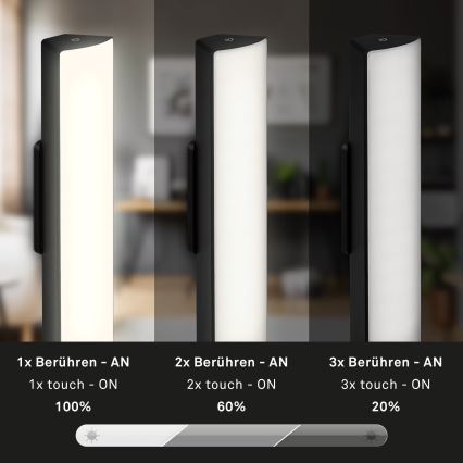 Briloner 7474-015 - LED Stmievateľná dotyková nabíjacia vonkajšia stolná lampa 2v1 LED/7W/5V 2x2200 mAh USB 3000K IP44 čierna