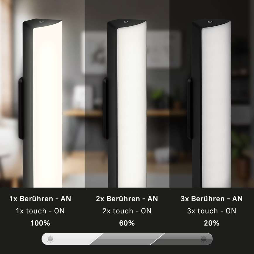 Briloner 7474-015 - LED Stmievateľná dotyková nabíjacia vonkajšia stolná lampa 2v1 LED/7W/5V 2x2200 mAh USB 3000K IP44 čierna