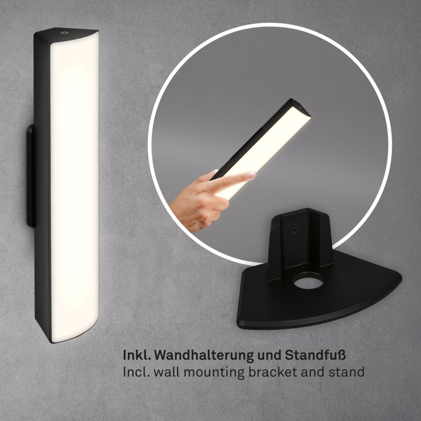 Briloner 7474-015 - LED Stmievateľná dotyková nabíjacia vonkajšia stolná lampa 2v1 LED/7W/5V 2x2200 mAh USB 3000K IP44 čierna