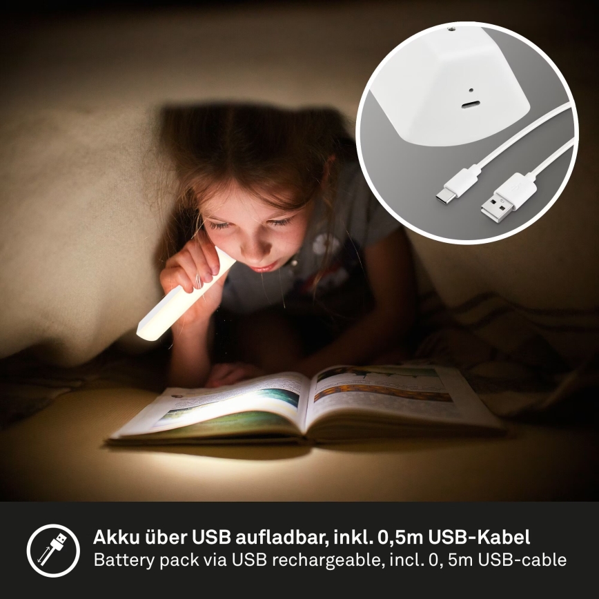 Briloner 7474-016 - LED Stmievateľná dotyková nabíjacia vonkajšia stolná lampa 2v1 LED/7W/5V 2x2200 mAh USB 3000K IP44 biela