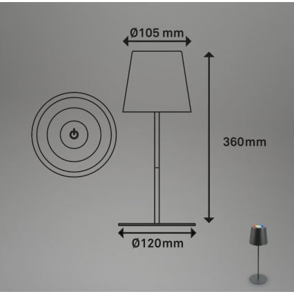 Briloner 7507015 - LED RGB Stmievateľná nabíjacia vonkajší stolná lampa 2v1 LED/2,5W/5V IP44 antracit