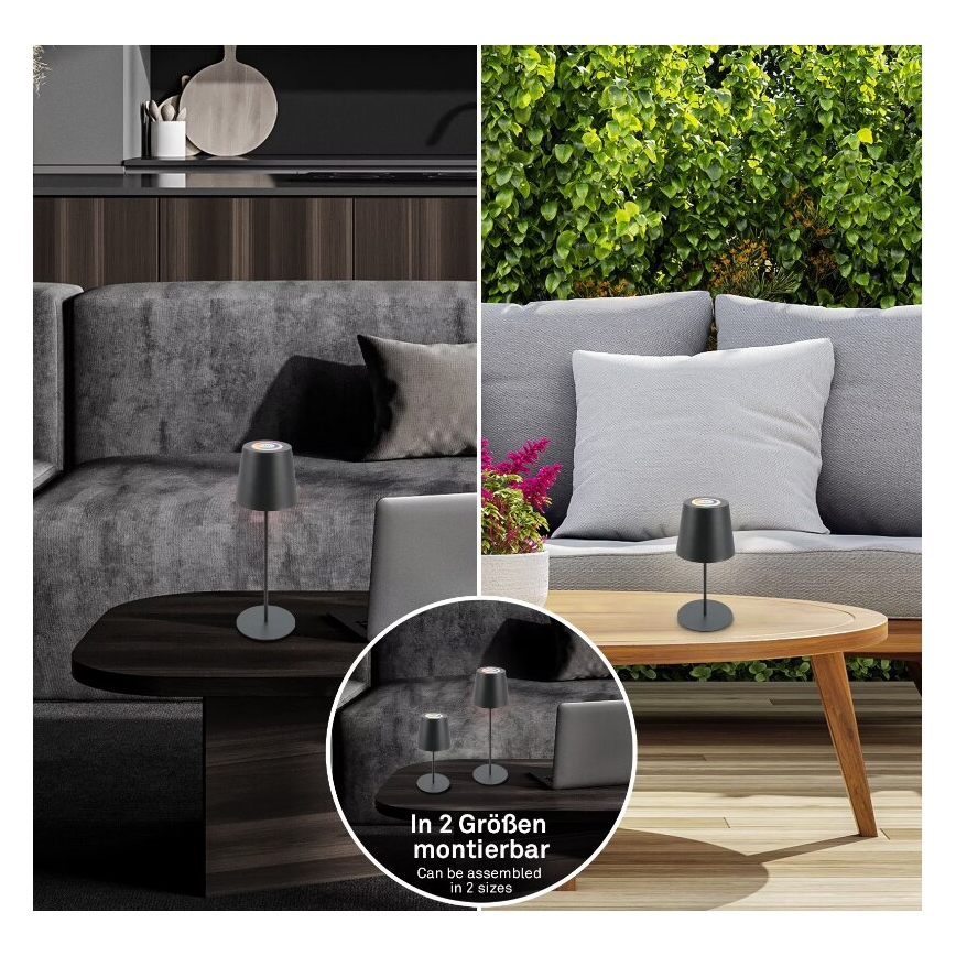 Briloner 7507015 - LED RGB stlmiteľná nabíjateľná vonkajšia stolová lampa 2 v 1 LED/2,5W/5V IP44 1200 mAh antracit