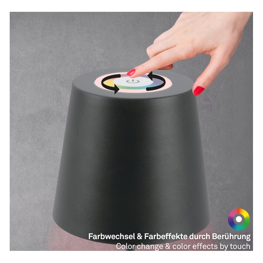 Briloner 7507015 - LED RGB stlmiteľná nabíjateľná vonkajšia stolová lampa 2 v 1 LED/2,5W/5V IP44 1200 mAh antracit