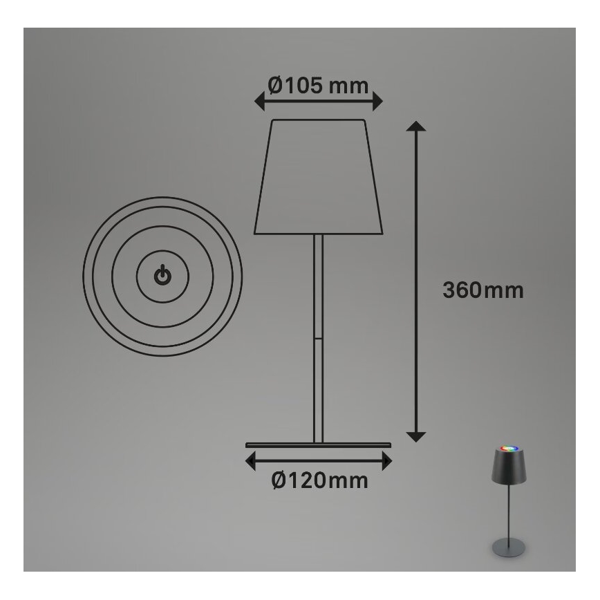 Briloner 7507015 - LED RGB stlmiteľná nabíjateľná vonkajšia stolová lampa 2 v 1 LED/2,5W/5V IP44 1200 mAh antracit