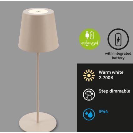 Briloner 7508011 - LED stlmiteľná nabíjacia vonkajšia stolová lampa 2v1 LED/2,5W/5V IP44 1200 mAh béžová