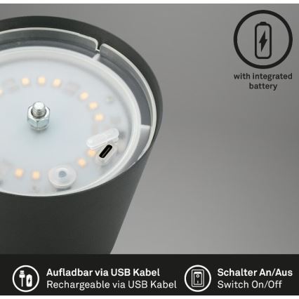 Briloner 7508015 - LED Stmievateľná nabíjacia vonkajší stolná lampa 2v1 LED/2,5W/5V IP44 čierna
