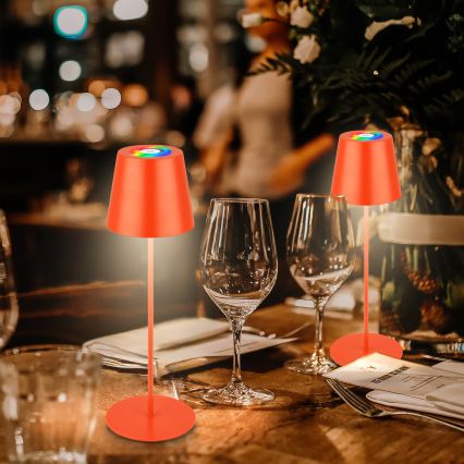 Briloner 7510012 - LED RGBW stmievateľná vonkajšia nabíjacia stolová lampa CALIDA LED/2,5W/5V IP44 1200 mAh oranžová