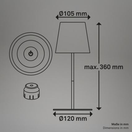 Briloner 7510013 - LED RGBW stmievateľná vonkajšia dobíjateľná stolová lampa CALIDA LED/2,5W/5V IP44 1200 mAh bronzová