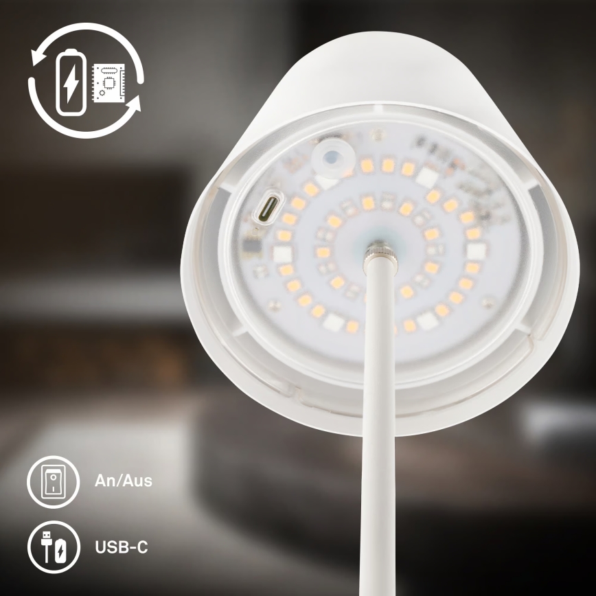Briloner 7510016 - LED RGBW Stmievateľná vonkajšia nabíjacia stolová lampa CALIDA LED/2,5W/5V IP44 1200 mAh biela