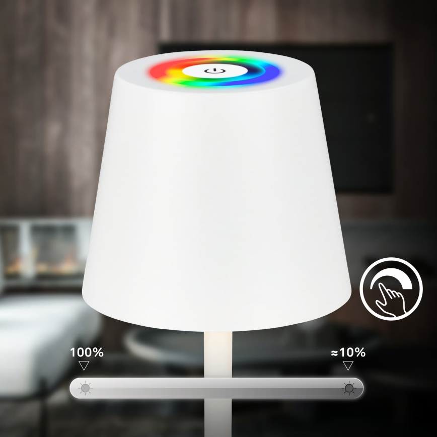 Briloner 7517016 - LED RGBW Stmievateľná nabíjateľná vonkajšia stolová lampa CILANO LED/3W/5V IP44 2000 mAh biela