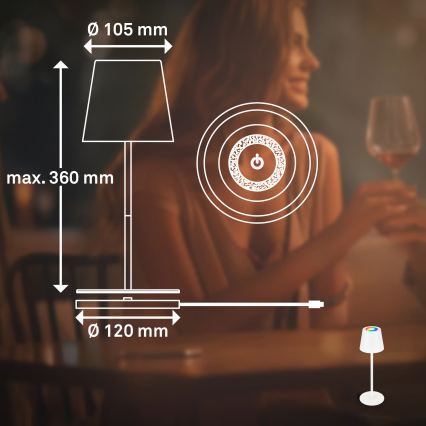 Briloner 7517016 - LED RGBW Stmievateľná nabíjateľná vonkajšia stolová lampa CILANO LED/3W/5V IP44 2000 mAh biela