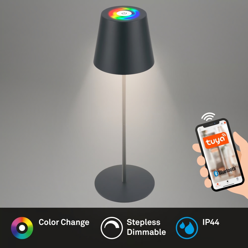 Briloner 7559015 - LED RGB stmievateľná nabíjateľná vonkajšia stolová lampa COLORIS LED/3,5W/5V IP44 2000 mAh antracit Wi-Fi Tuya