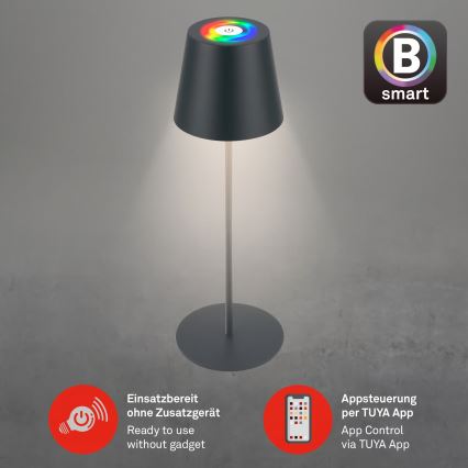Briloner 7559015 - LED RGB stmievateľná nabíjateľná vonkajšia stolová lampa COLORIS LED/3,5W/5V IP44 2000 mAh antracit Wi-Fi Tuya