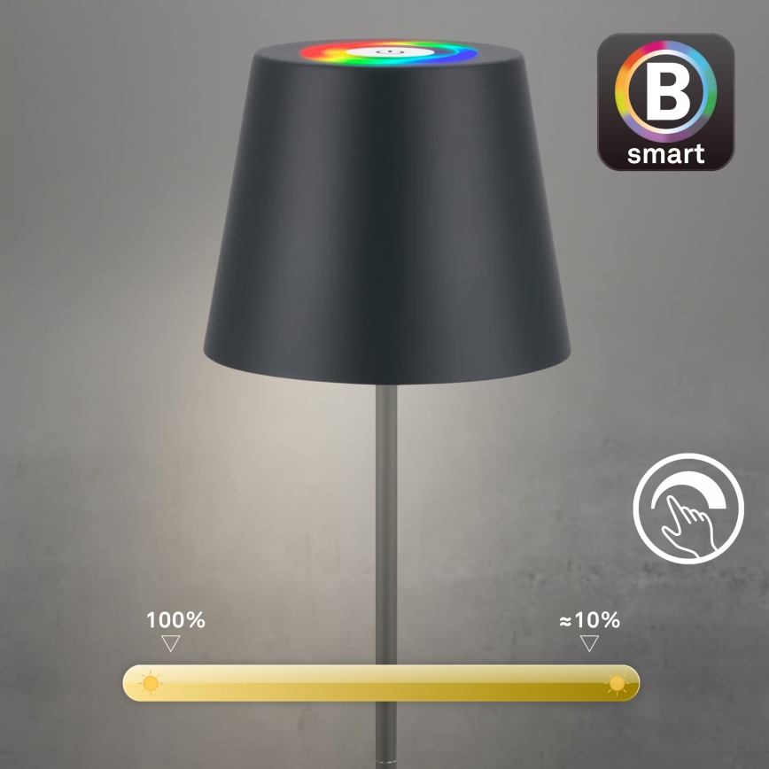Briloner 7559015 - LED RGB stmievateľná nabíjateľná vonkajšia stolová lampa COLORIS LED/3,5W/5V IP44 2000 mAh antracit Wi-Fi Tuya