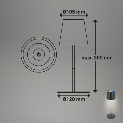 Briloner 7559015 - LED RGB stmievateľná nabíjateľná vonkajšia stolová lampa COLORIS LED/3,5W/5V IP44 2000 mAh antracit Wi-Fi Tuya