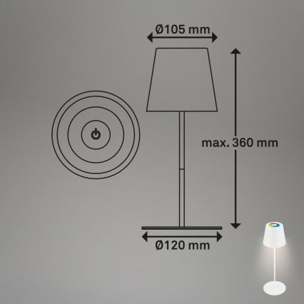 Briloner 7559016 - LED RGB stmievateľná nabíjateľná vonkajšia stolová lampa COLORIS LED/3,5W/5V IP44 2000 mAh Wi-Fi Tuya