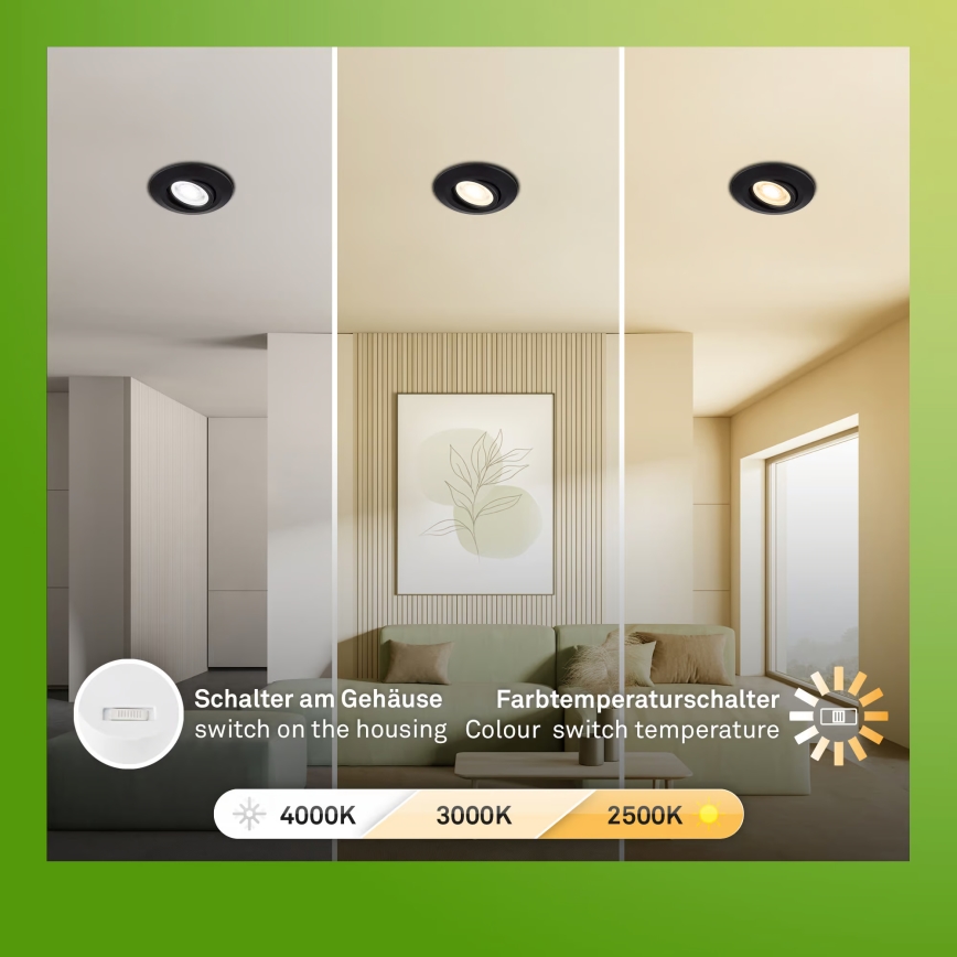 Briloner 7587035 - SADA 3x LED Stmievateľné kúpeľňové zapustené svietidlo KLIRA 1xLED/4,9W/230V 2500/3000/4000K IP23 čierna