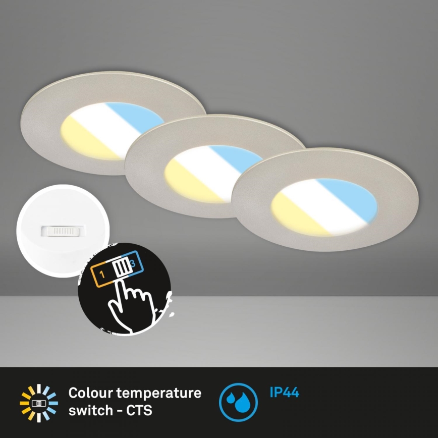 Briloner 7598032 - SADA 3x LED Kúpeľňové podhľadové svietidlo LED/4,9W/230V IP44 2700/4000/6500K matný chróm