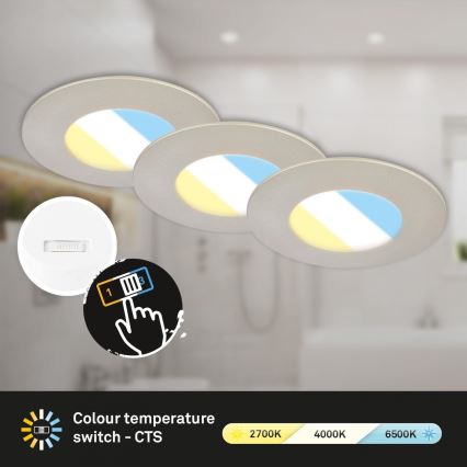 Briloner 7598032 - SADA 3x LED Kúpeľňové podhľadové svietidlo LED/4,9W/230V IP44 2700/4000/6500K matný chróm