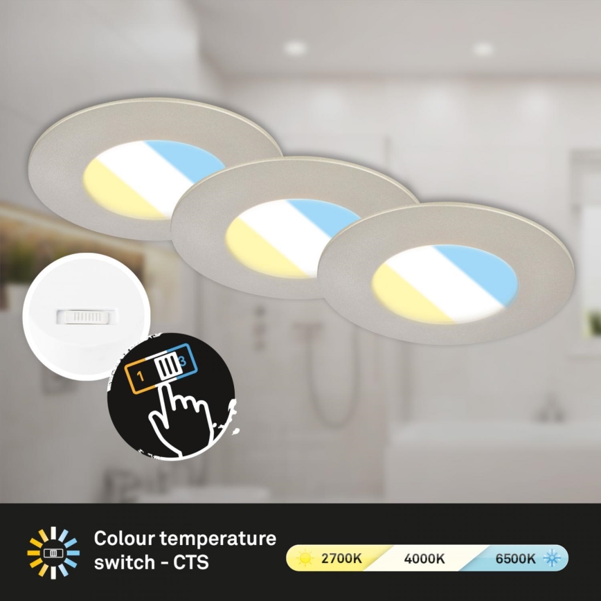 Briloner 7598032 - SADA 3x LED Kúpeľňové podhľadové svietidlo LED/4,9W/230V IP44 2700/4000/6500K matný chróm