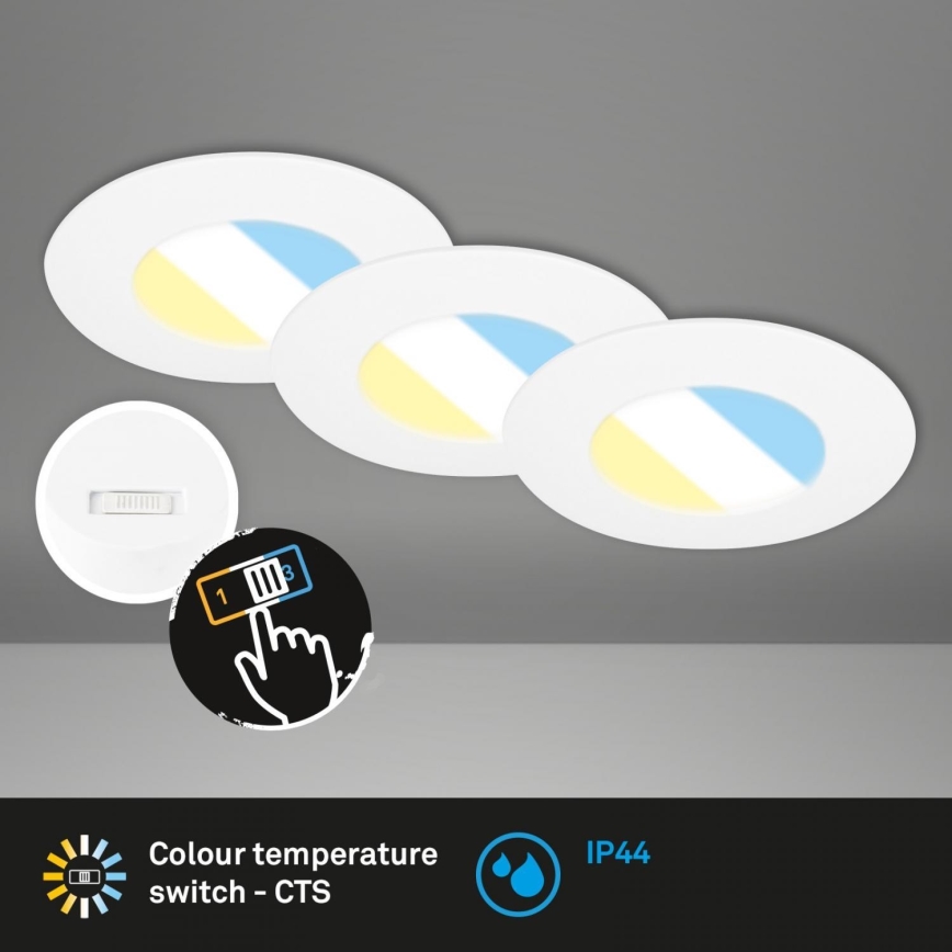 Briloner 7598036 - SADA 3x LED Kúpeľňové podhľadové svietidlo LED/4,9W/230V IP44 2700/4000/6500K biela