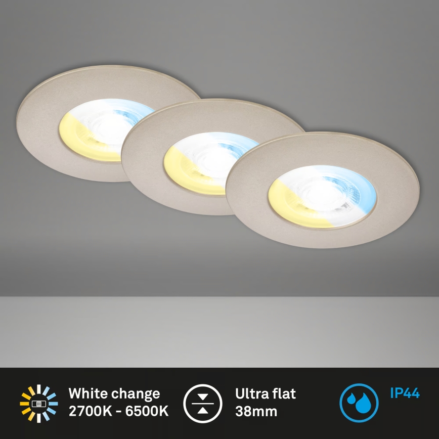 Briloner 7605032 - SADA 3x LED kúpeľňových zapustených svietidiel LED/4,9W/230V 2700/4000/6500K IP44 matný chróm