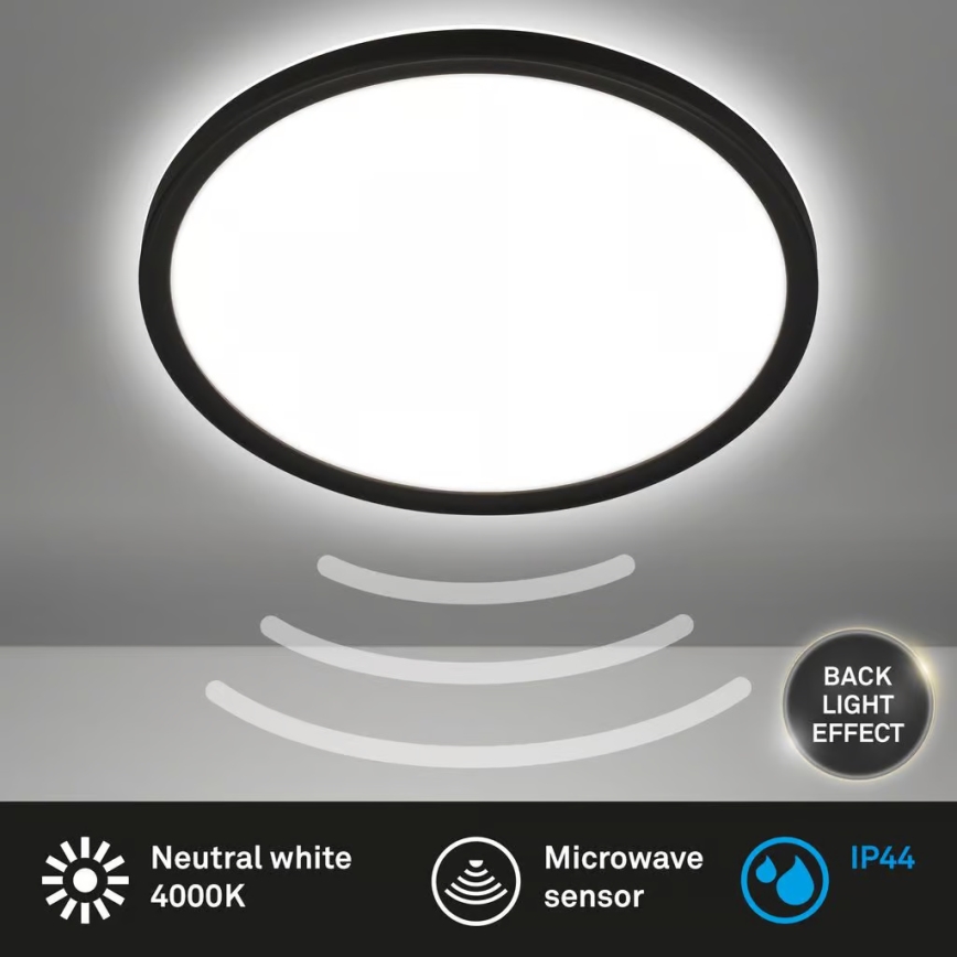 Briloner - LED kúpeľňové stropné svietidlo s pohybovým senzorom MOVE LED/18W/230V IP44 priemer 29 cm čierne