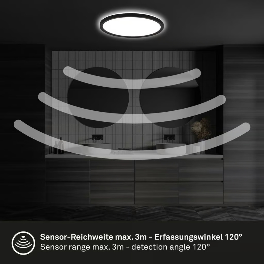Briloner - LED kúpeľňové stropné svietidlo s pohybovým senzorom MOVE LED/18W/230V IP44 priemer 29 cm čierne