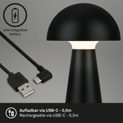 Briloner - LED Stmievateľná nabíjateľná dotyková vonkajšia stolová lampa LED/2,6W/5V 3000K IP44 2000 mAh čierna