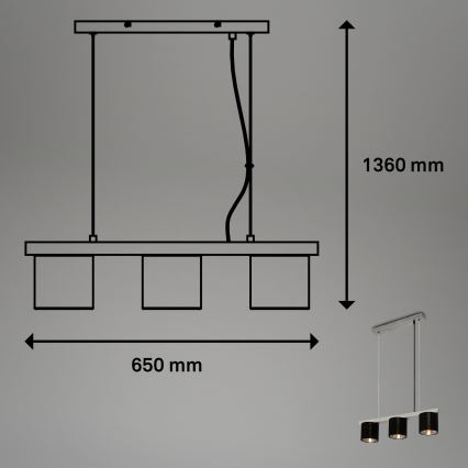 Briloner - Luster na lanku LURI 3xE14/25W/230V kaučukovník