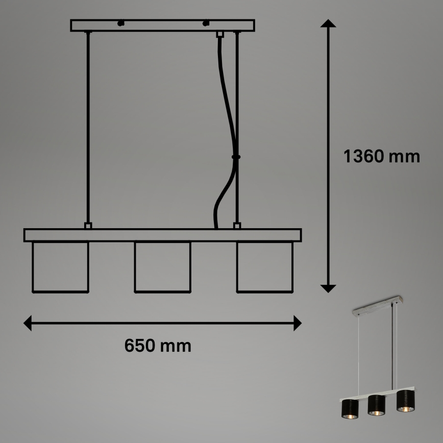 Briloner - Luster na lanku LURI 3xE14/25W/230V kaučukovník