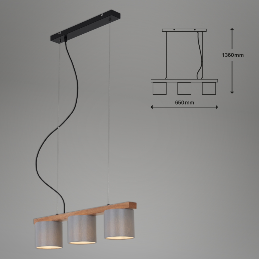 Briloner - Luster na lanku RHON 3xE14/25W/230V kaučukovník