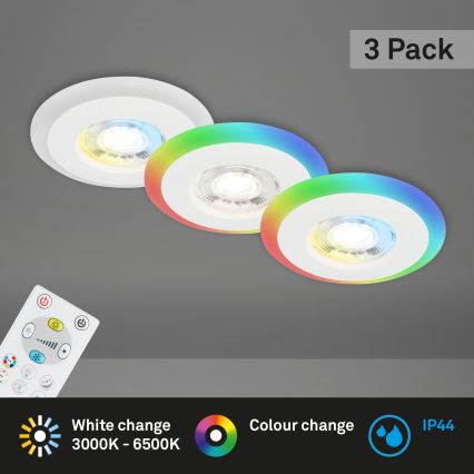 Briloner - SADA 3x LED RGBW Stmievateľné kúpeľňové podhľadové svietidlo LED/5W/230V 3000-6500K IP44 + diaľkové ovládanie