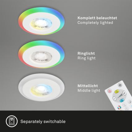 Briloner - SADA 3x LED RGBW Stmievateľné kúpeľňové podhľadové svietidlo LED/5W/230V 3000-6500K IP44 + diaľkové ovládanie