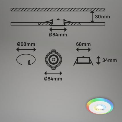 Briloner - SADA 3x LED RGBW Stmievateľné kúpeľňové podhľadové svietidlo LED/5W/230V 3000-6500K IP44 + diaľkové ovládanie