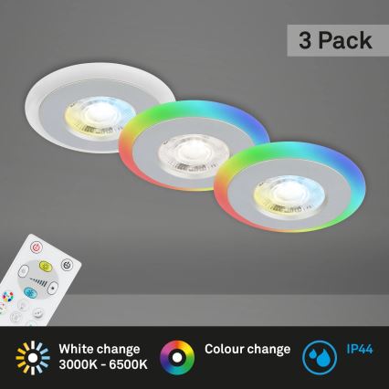 Briloner - SADA 3x LED RGBW Stmievateľné kúpeľňové podhľadové svietidlo LED/5W/230V 3000-6500K IP44 + diaľkové ovládanie