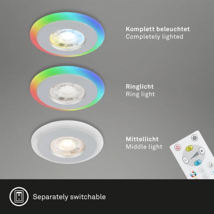 Briloner - SADA 3x LED RGBW Stmievateľné kúpeľňové podhľadové svietidlo LED/5W/230V 3000-6500K IP44 + diaľkové ovládanie