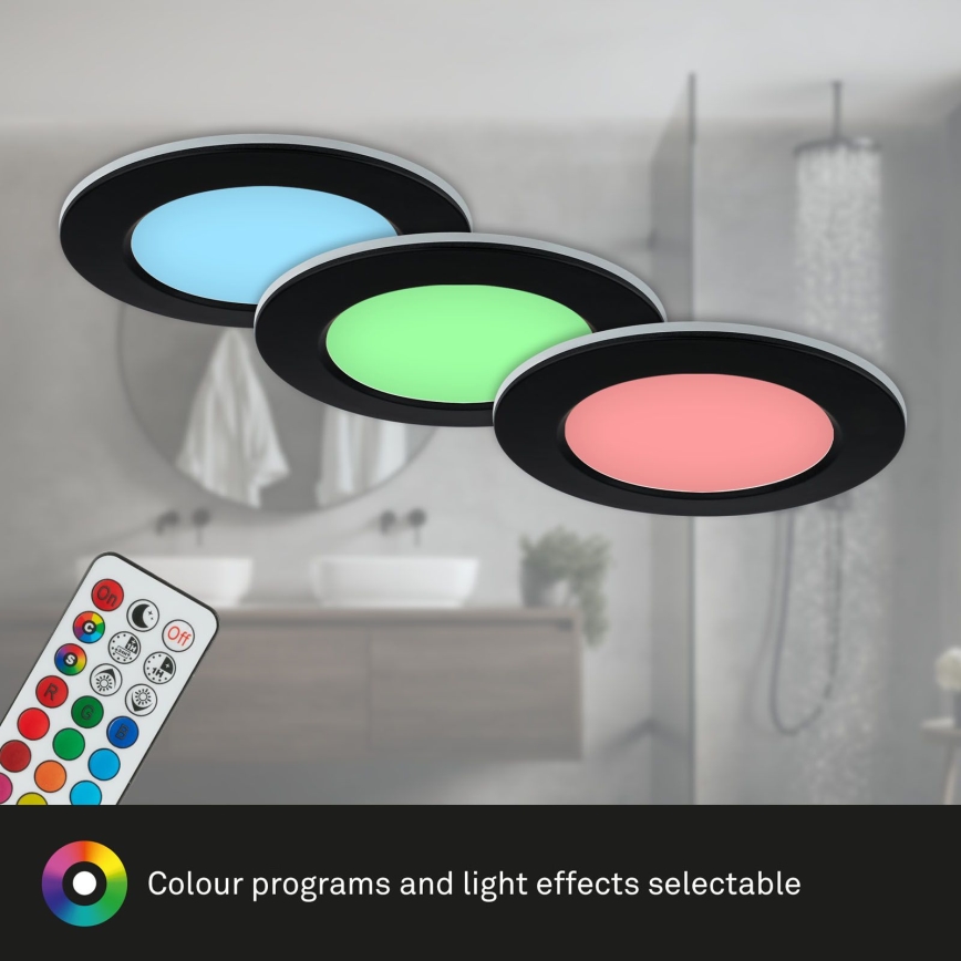 Briloner - SADA 3x LED RGBW Stmievateľné kúpeľňové podhľadové svietidlo LED/4,8W/230V 3000-6500K IP65 + diaľkové ovládanie