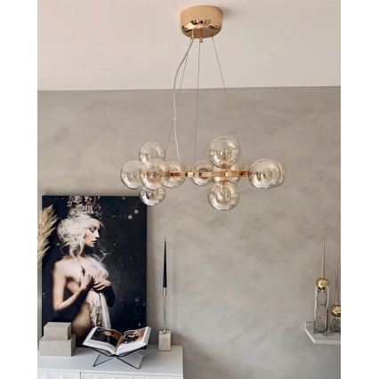 ByRydens - Luster na lanku SPLENDOR 15xG9/5W/230V dymová/hnedá pr. 58 cm