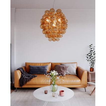 ByRydens - Luster na lanku DELUXE 4xE14/5W/230V dymová/hnedá pr. 64 cm