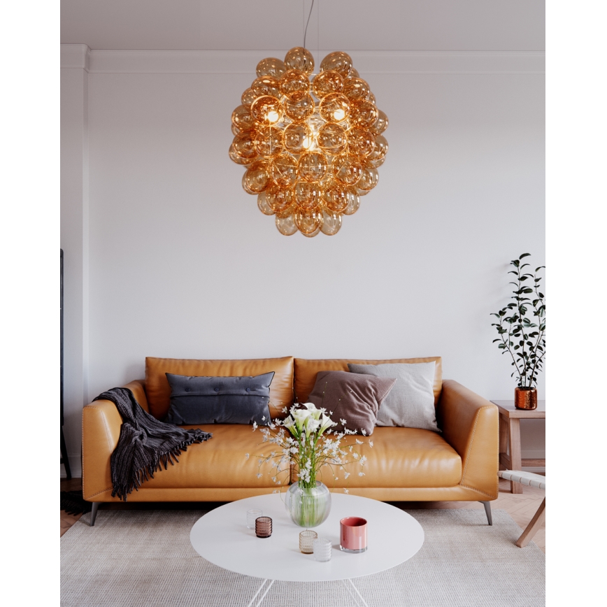 ByRydens - Luster na lanku DELUXE 4xE14/5W/230V dymová/hnedá pr. 64 cm