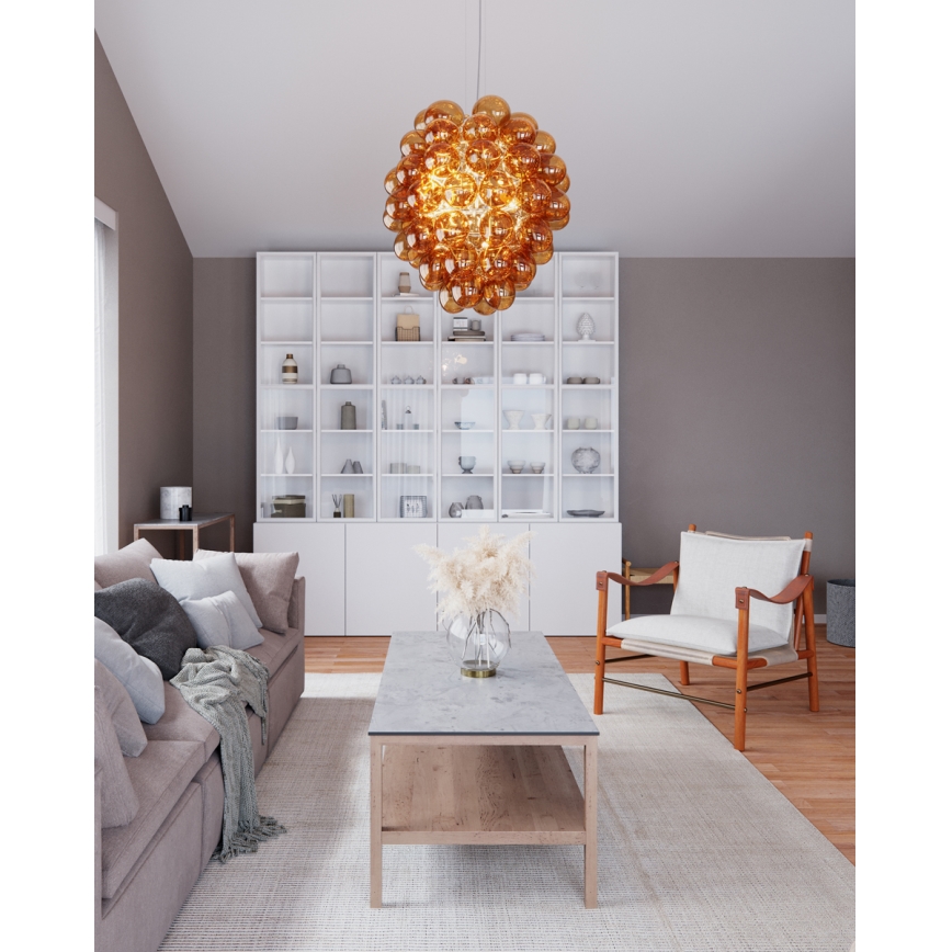 ByRydens - Luster na lanku DELUXE 4xE14/5W/230V dymová/hnedá pr. 64 cm