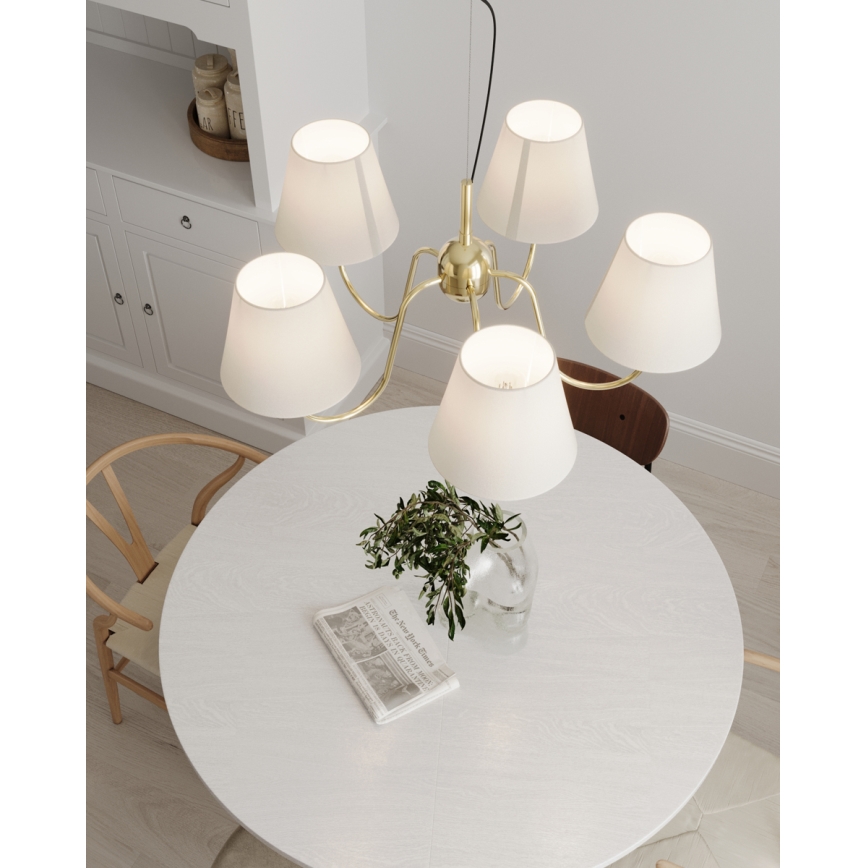 ByRydens - Luster na lanku LYNF 5xE14/8W/230V mosadz/biela