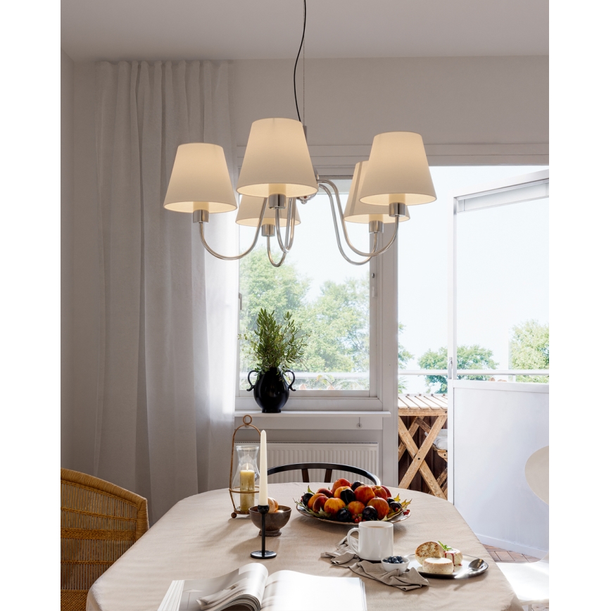 ByRydens - Závesný luster na lanku LYNF 5xE14/8W/230V lesklý chróm/biela