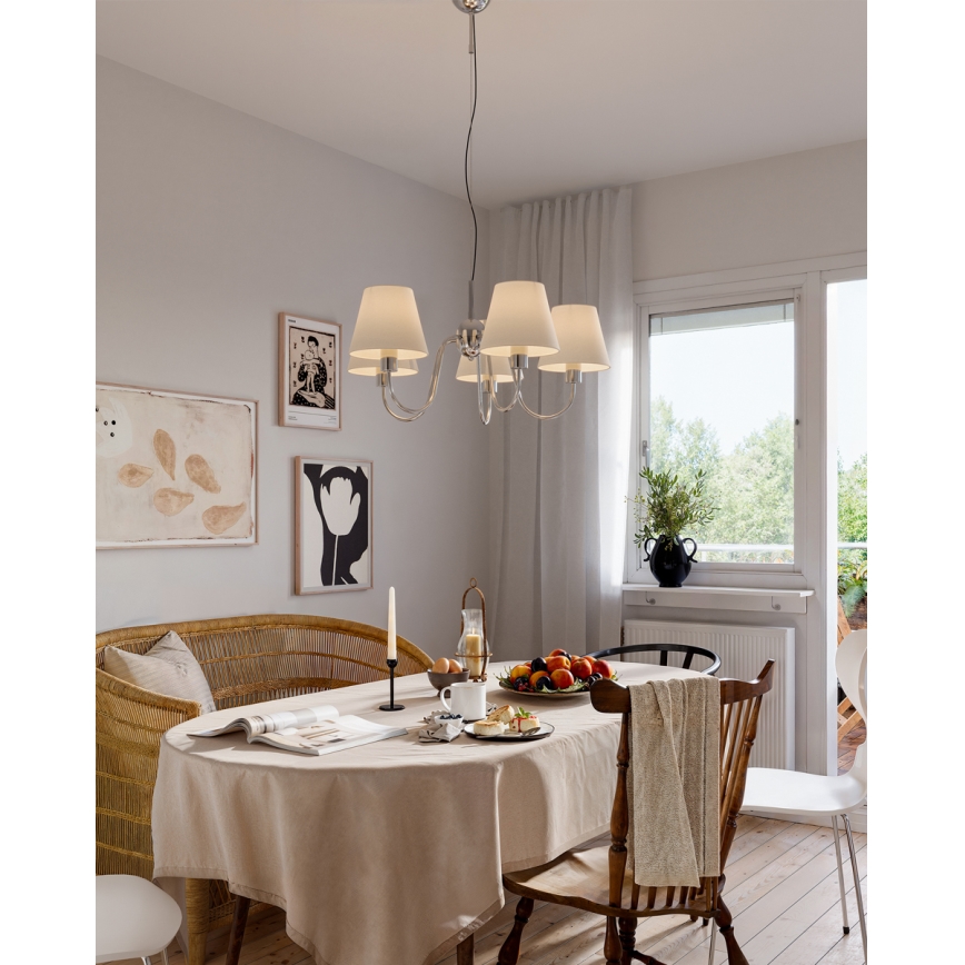 ByRydens - Závesný luster na lanku LYNF 5xE14/8W/230V lesklý chróm/biela