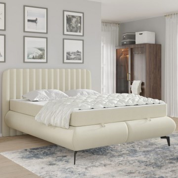 Čalúnená posteľ ALEXA 160 × 200 cm s matracmi a úložným priestorom, béžová