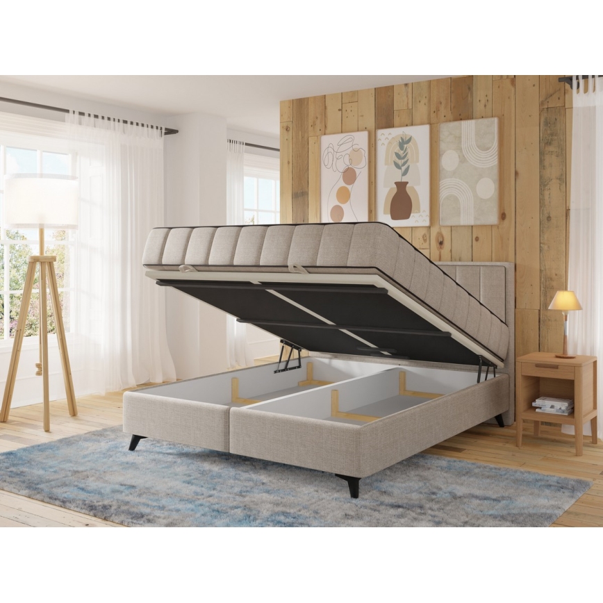 Čalúnená posteľ s matracmi a topperom s úložným priestorom ALICIA 140x200 cm béžová