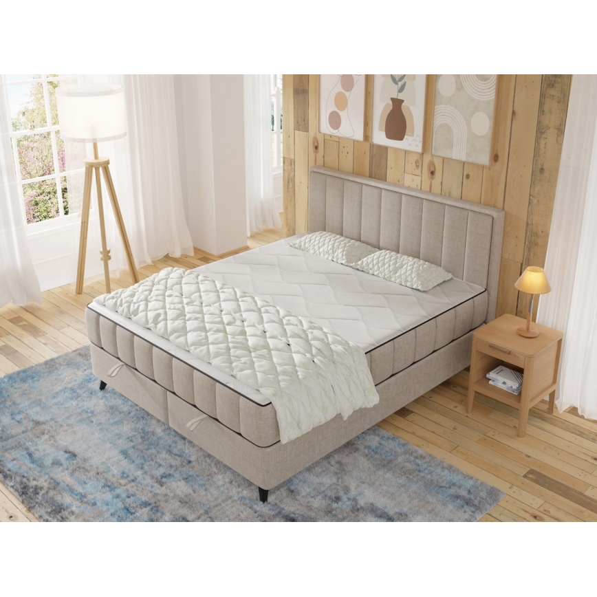Čalúnená posteľ s matracmi a topperom s úložným priestorom ALICIA 140x200 cm béžová